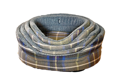 Oval Dog Basket Grey Fleece Pet Bed-Glen Loch Check-4 Sizes