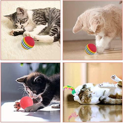 22 Pcs Cat Toys for Indoor Kitten, Interactive Cat Kitten Toys Set, Collapsible Cat Tunnel Feather Wand Ball Spring Mice - Petzenya